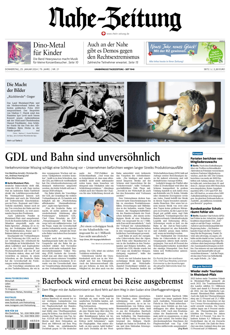 Nahe-Zeitung vom Donnerstag, 25.01.2024