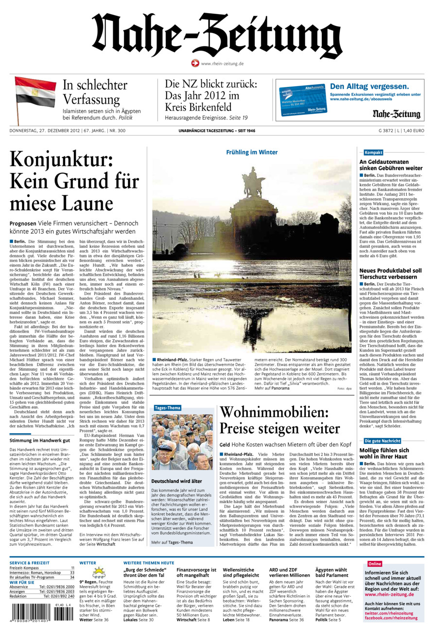 Nahe-Zeitung vom Donnerstag, 27.12.2012