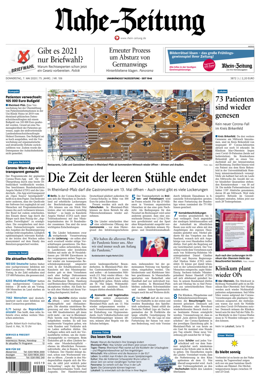 Nahe-Zeitung vom Donnerstag, 07.05.2020