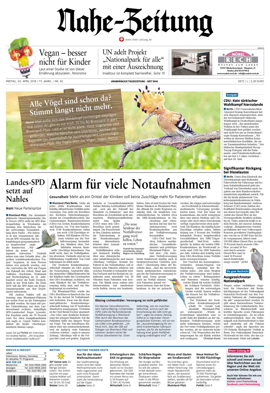 Nahe-Zeitung vom Freitag, 20.04.2018