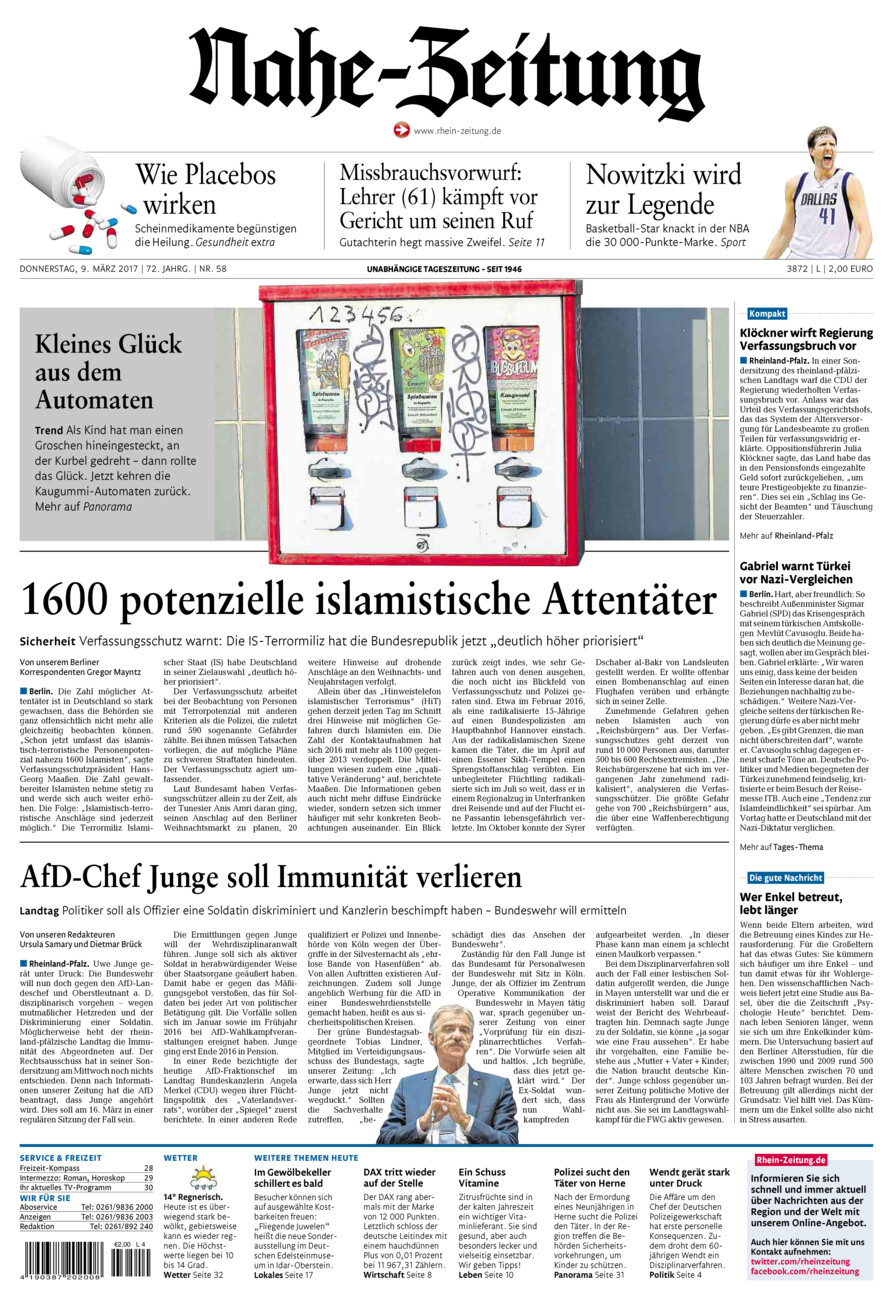 Nahe-Zeitung vom Donnerstag, 09.03.2017