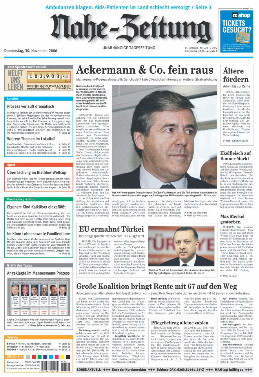 Nahe-Zeitung vom Donnerstag, 30.11.2006
