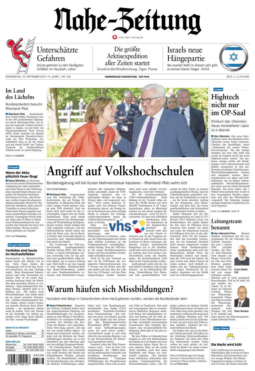 Nahe-Zeitung vom Donnerstag, 19.09.2019