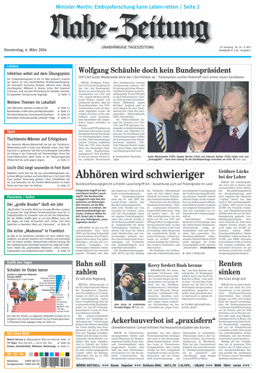 Nahe-Zeitung vom Donnerstag, 04.03.2004