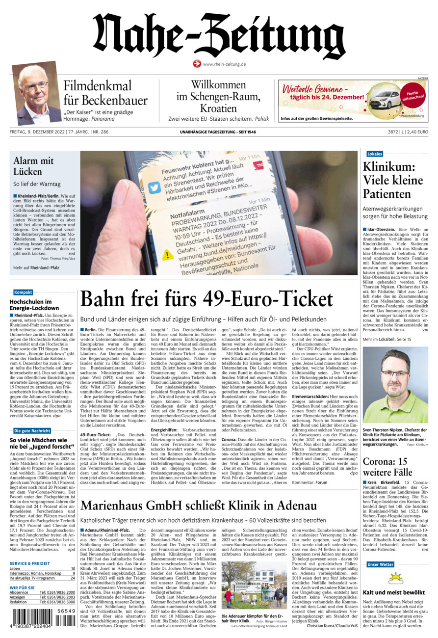 Nahe-Zeitung vom Freitag, 09.12.2022