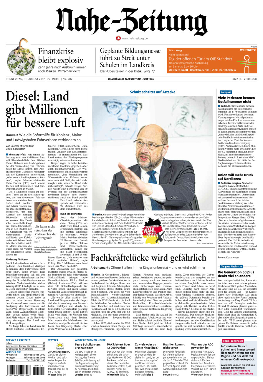 Nahe-Zeitung vom Donnerstag, 31.08.2017