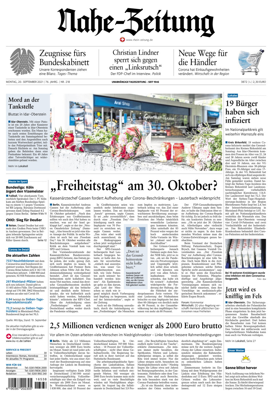 Nahe-Zeitung vom Montag, 20.09.2021