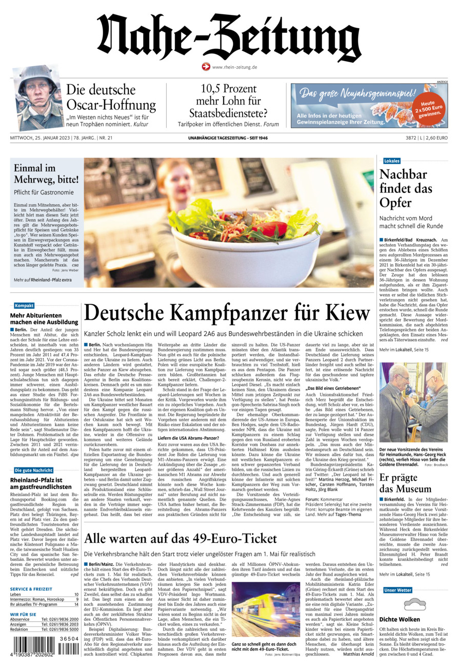 Nahe-Zeitung vom Mittwoch, 25.01.2023