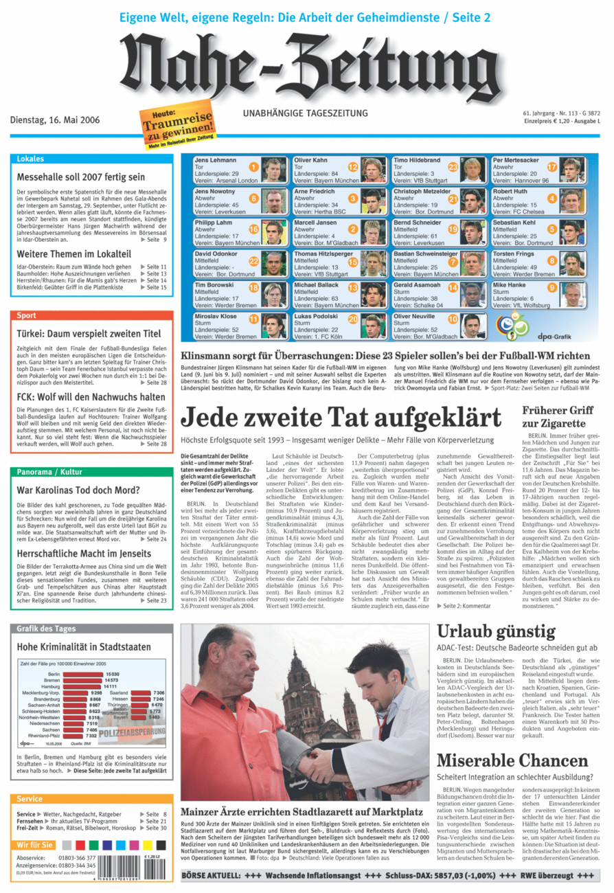 Nahe-Zeitung vom Dienstag, 16.05.2006