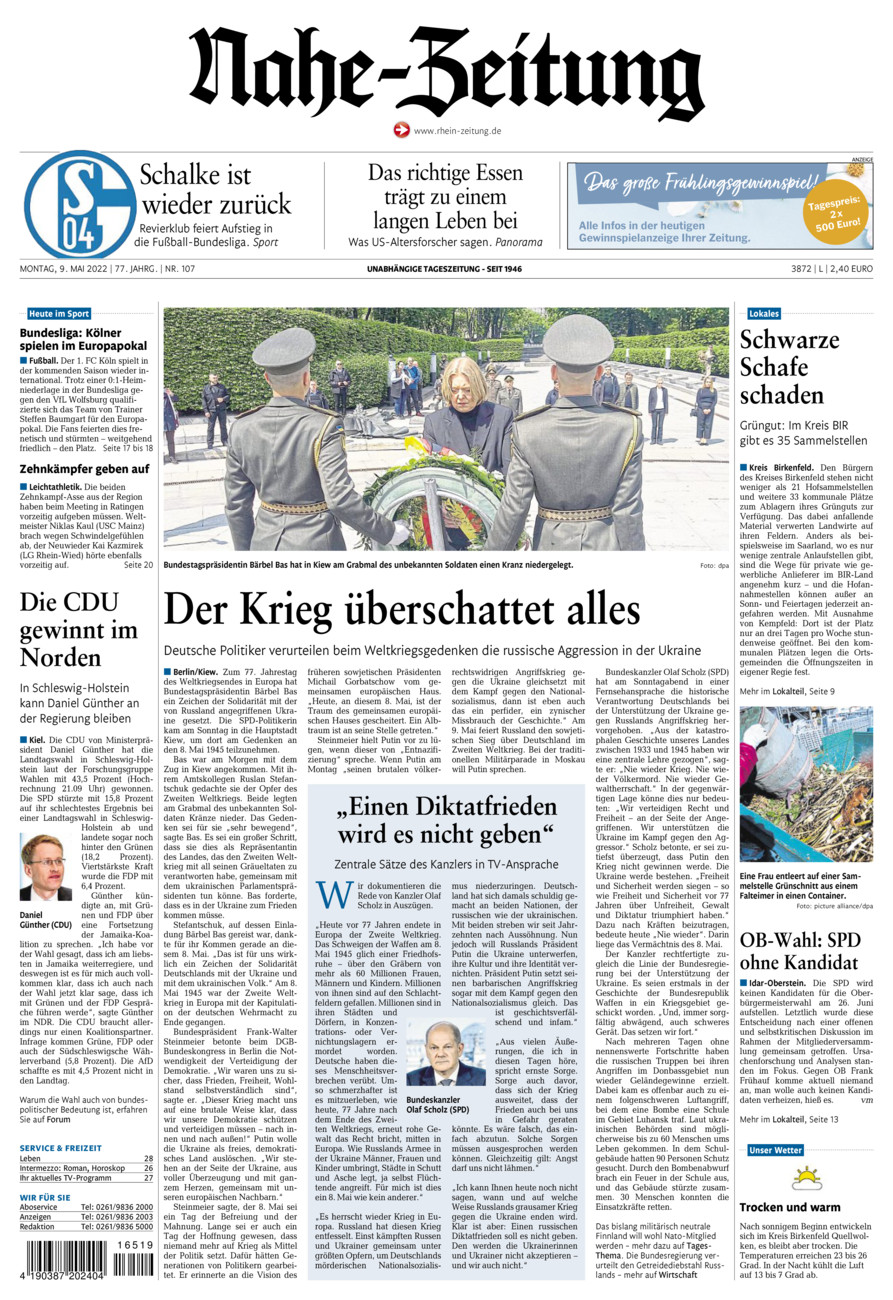 Nahe-Zeitung vom Montag, 09.05.2022