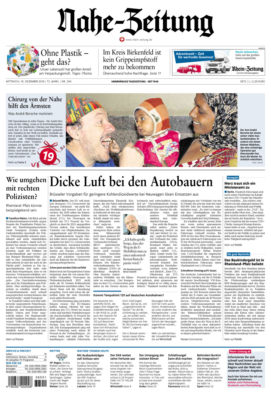 Nahe-Zeitung vom Mittwoch, 19.12.2018