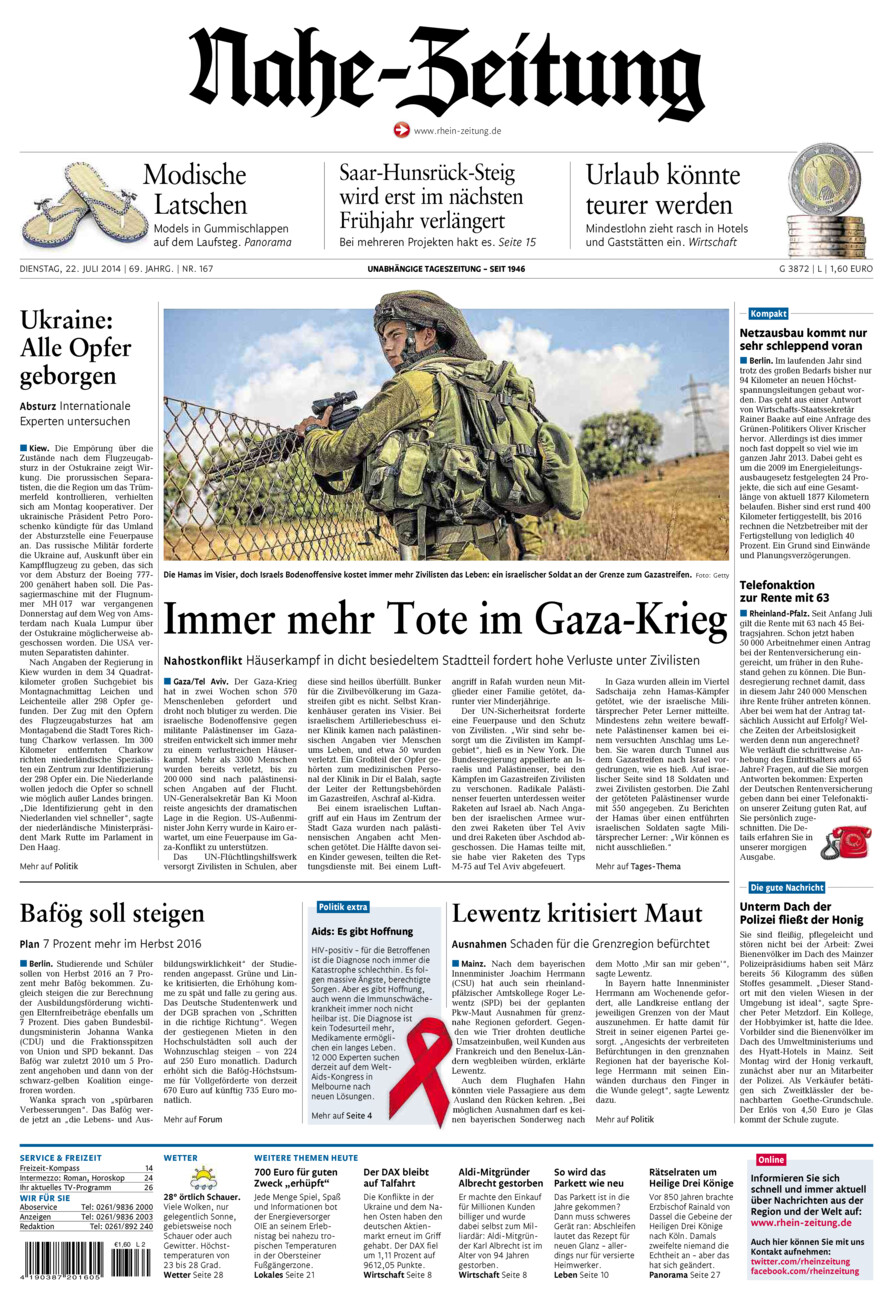 Nahe-Zeitung vom Dienstag, 22.07.2014
