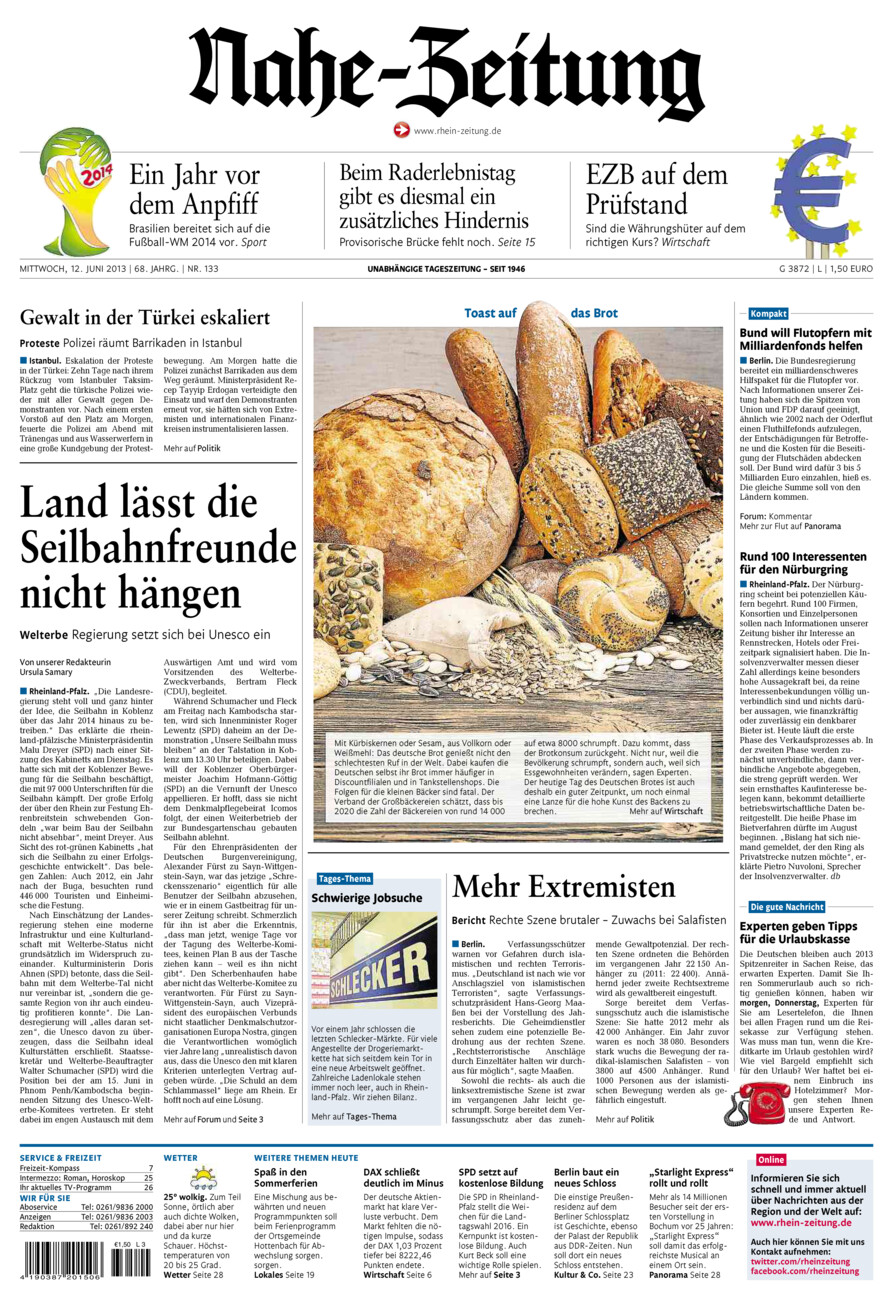 Nahe-Zeitung vom Mittwoch, 12.06.2013