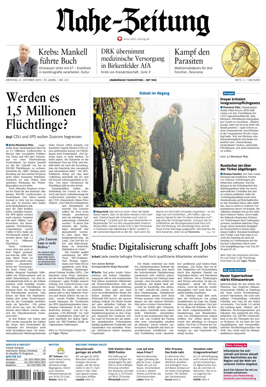 Nahe-Zeitung vom Dienstag, 06.10.2015