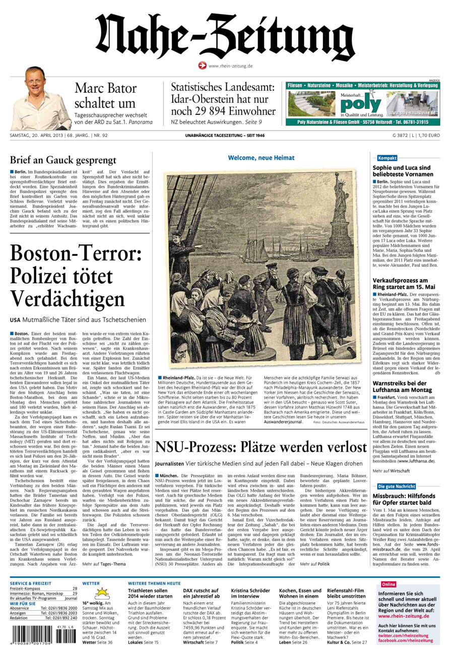 Nahe-Zeitung vom Samstag, 20.04.2013