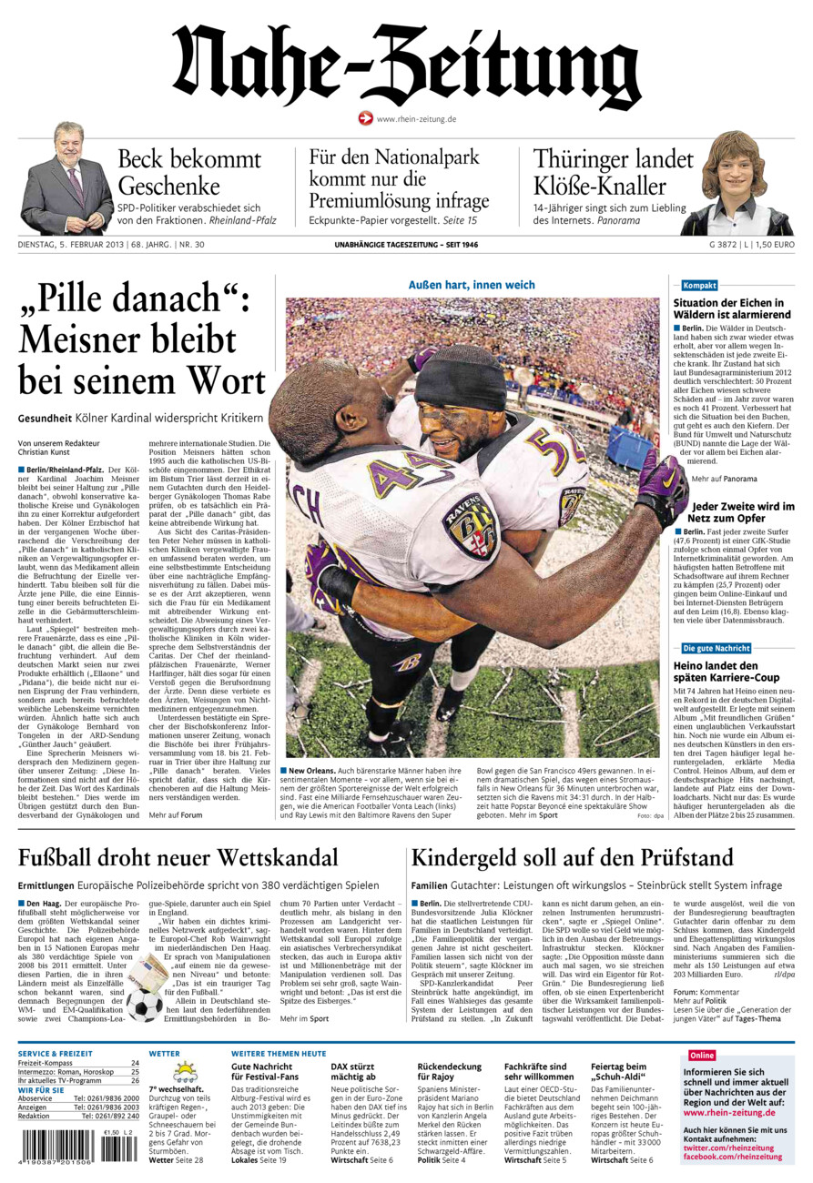 Nahe-Zeitung vom Dienstag, 05.02.2013