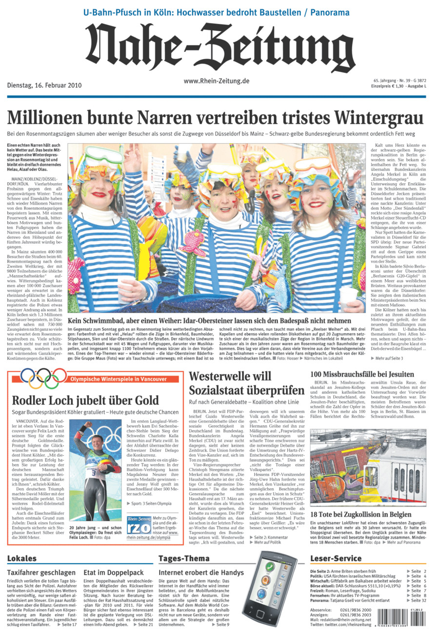 Nahe-Zeitung vom Dienstag, 16.02.2010