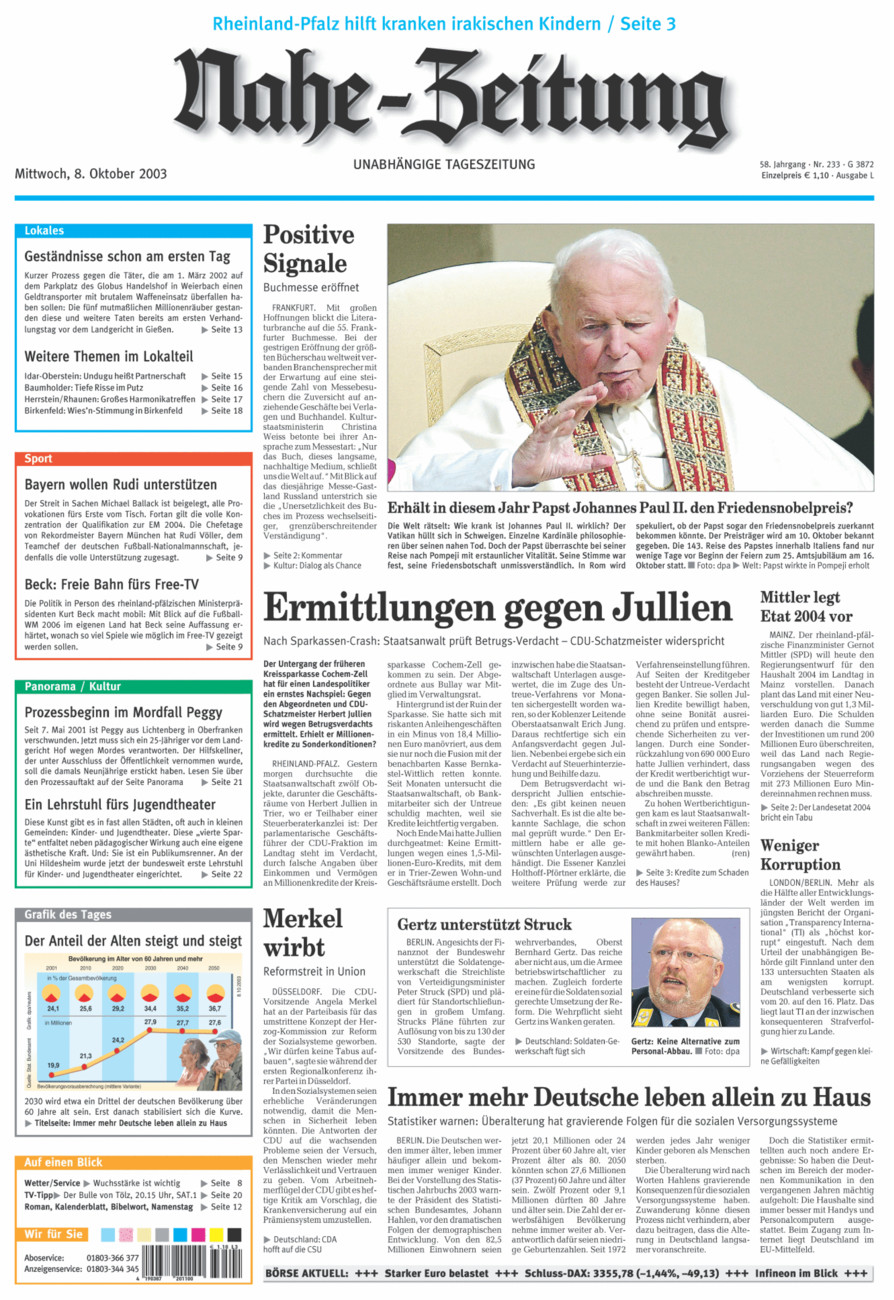 Nahe-Zeitung vom Mittwoch, 08.10.2003