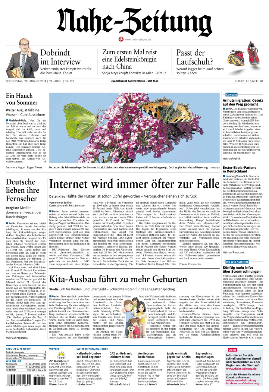 Nahe-Zeitung vom Donnerstag, 28.08.2014