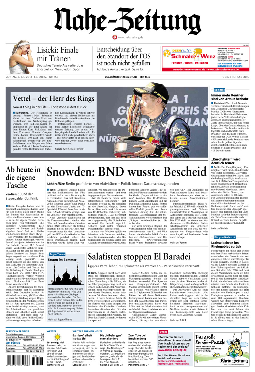 Nahe-Zeitung vom Montag, 08.07.2013