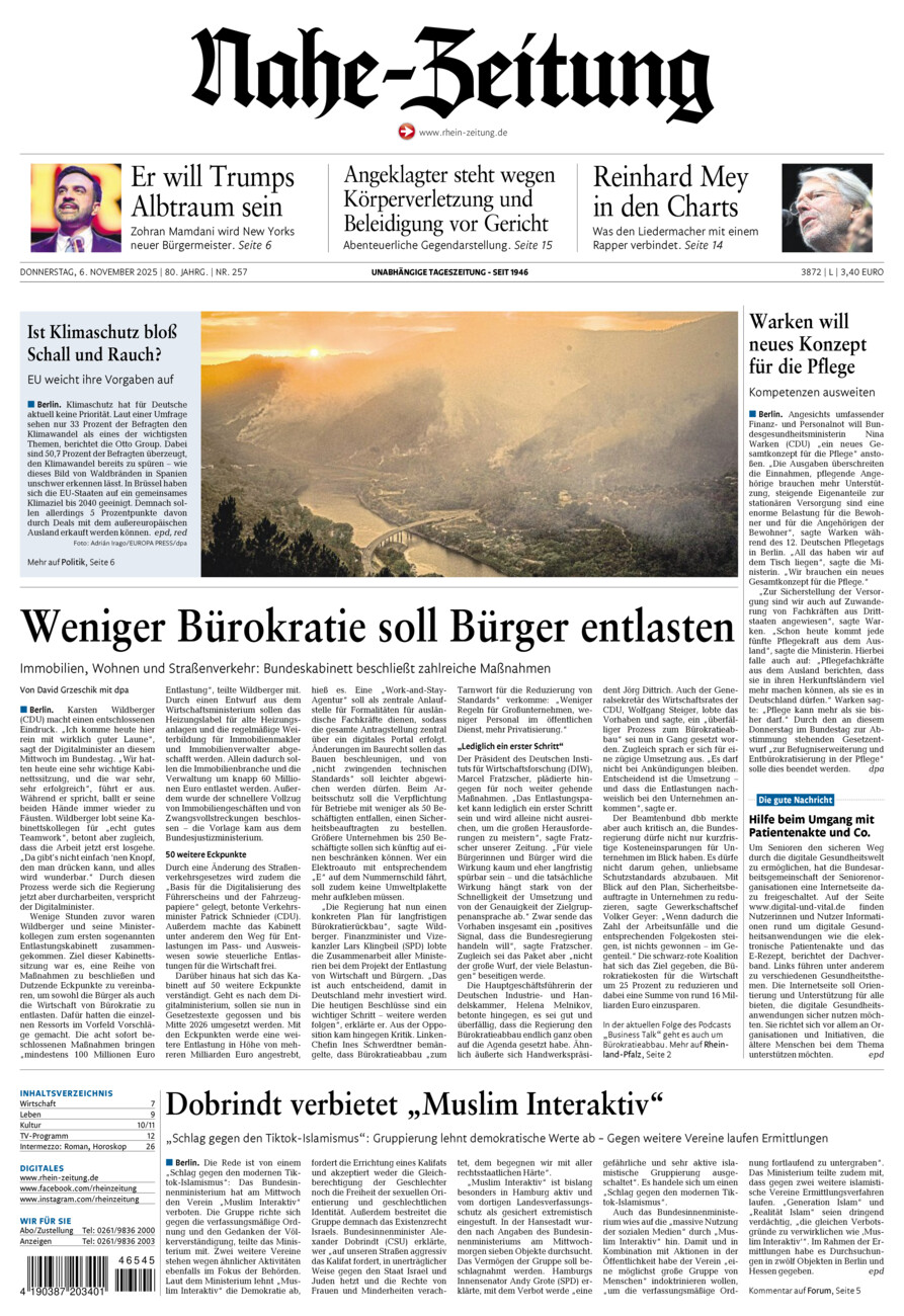 Nahe-Zeitung vom Donnerstag, 06.11.2025