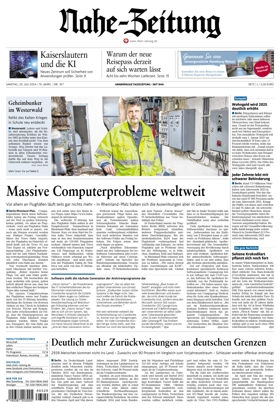 Nahe-Zeitung vom Samstag, 20.07.2024