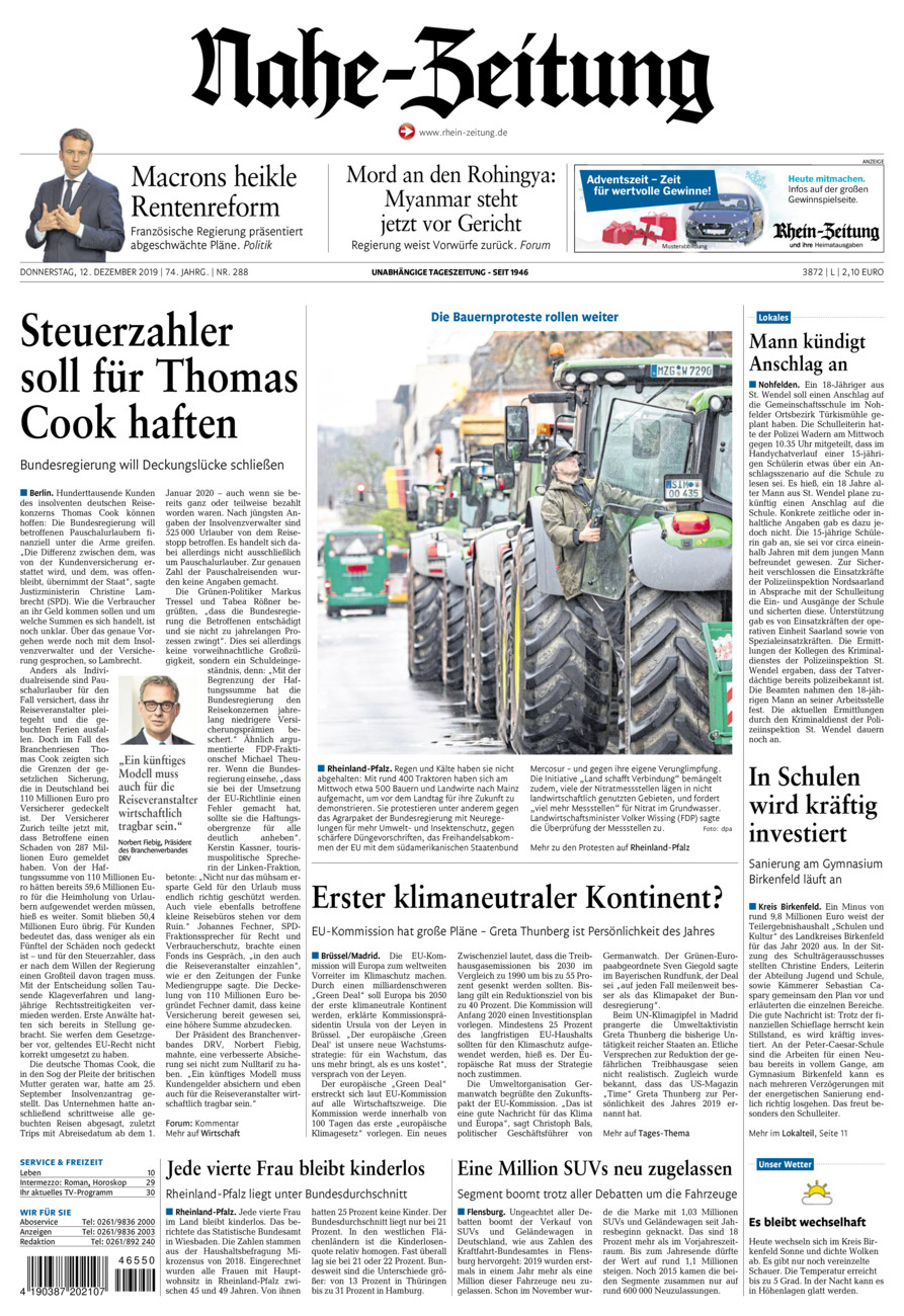 Nahe-Zeitung vom Donnerstag, 12.12.2019