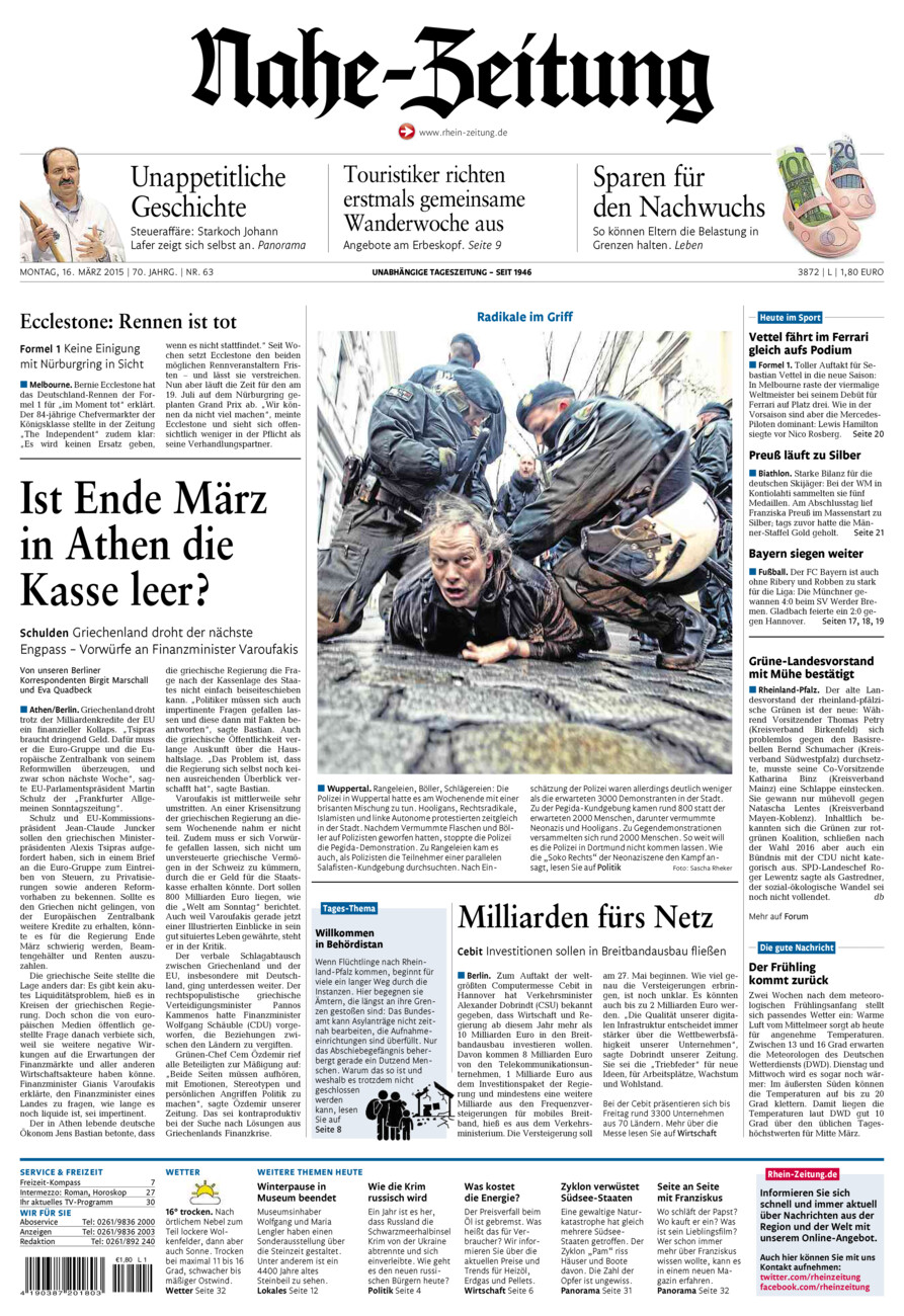 Nahe-Zeitung vom Montag, 16.03.2015