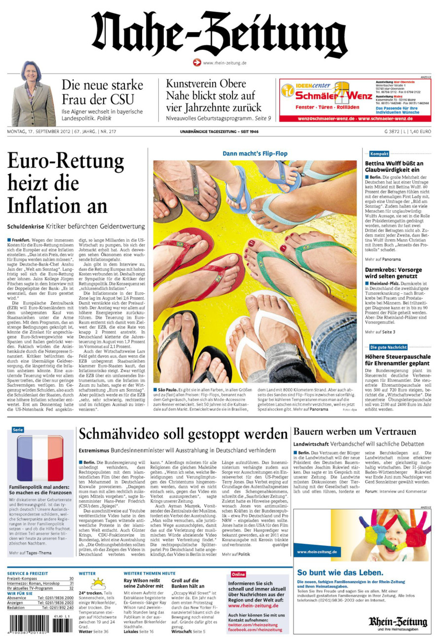 Nahe-Zeitung vom Montag, 17.09.2012