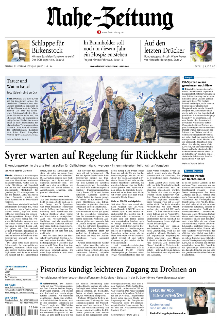 Nahe-Zeitung vom Freitag, 21.02.2025