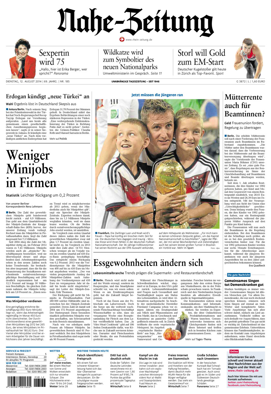 Nahe-Zeitung vom Dienstag, 12.08.2014