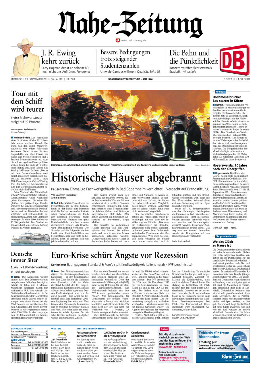 Nahe-Zeitung vom Mittwoch, 21.09.2011