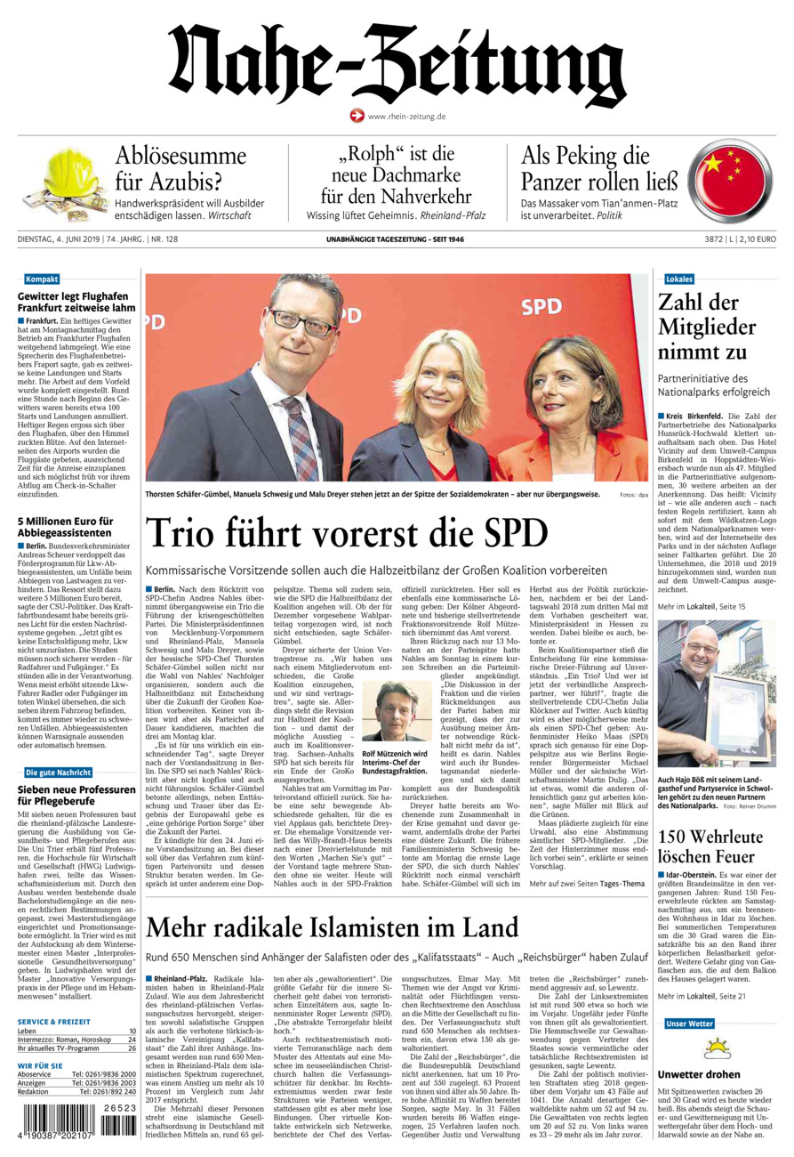 Nahe-Zeitung vom Dienstag, 04.06.2019