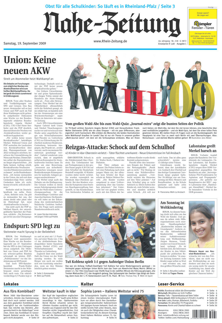 Nahe-Zeitung vom Samstag, 19.09.2009