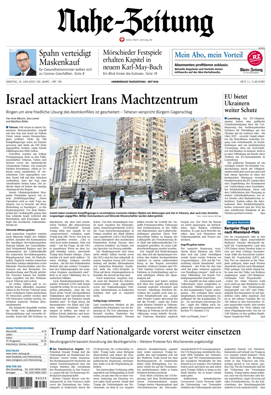 Nahe-Zeitung vom Samstag, 14.06.2025