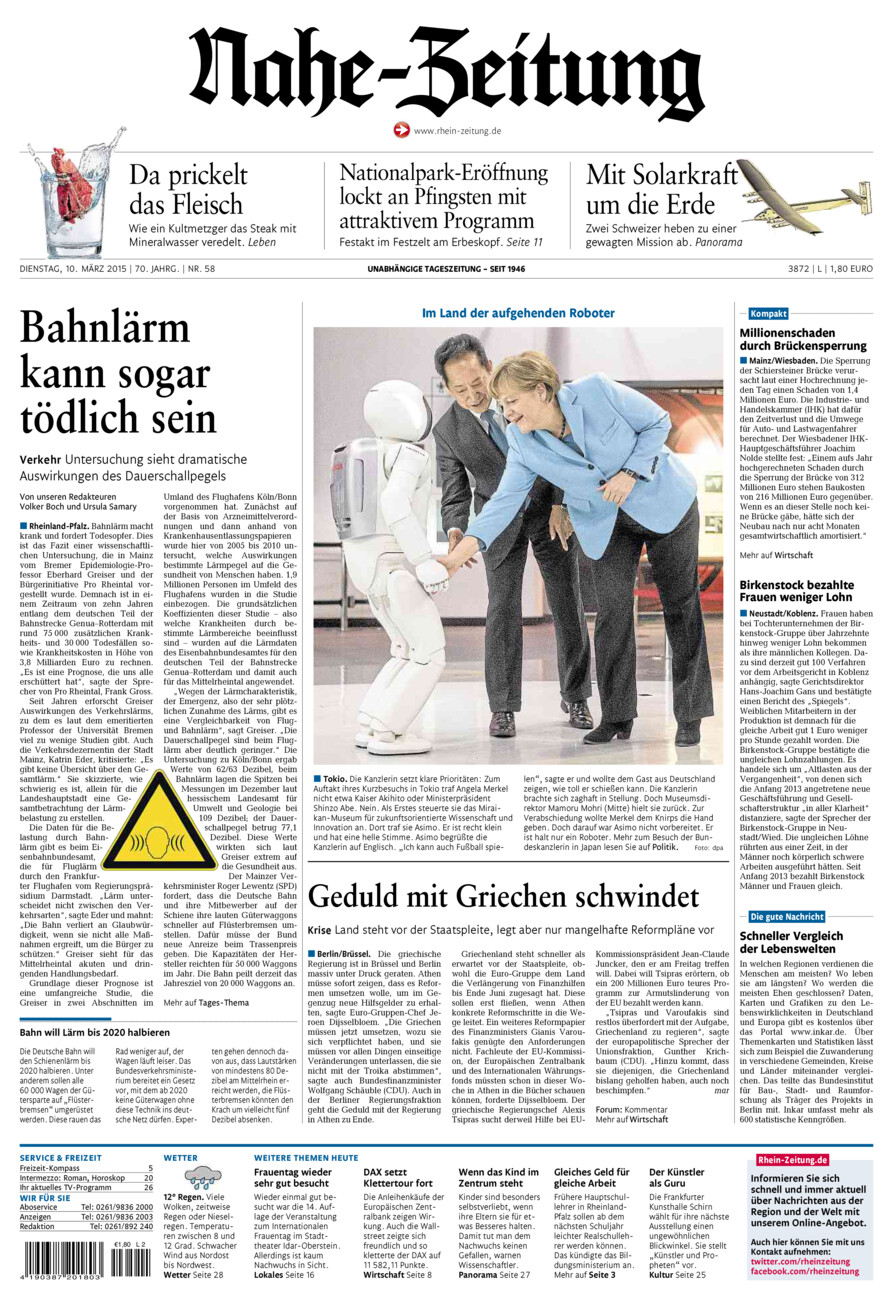 Nahe-Zeitung vom Dienstag, 10.03.2015