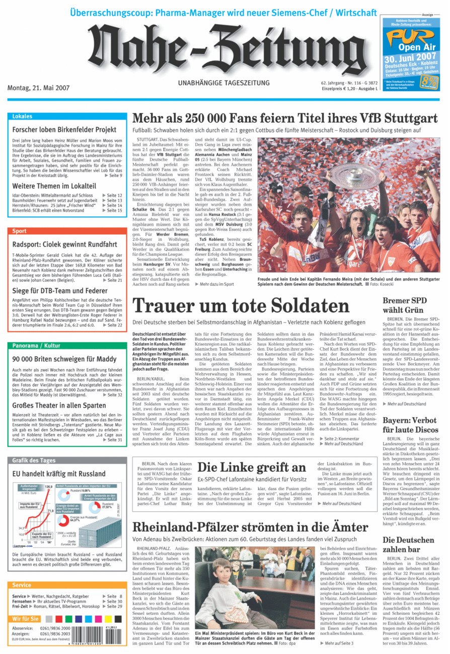 Nahe-Zeitung vom Montag, 21.05.2007