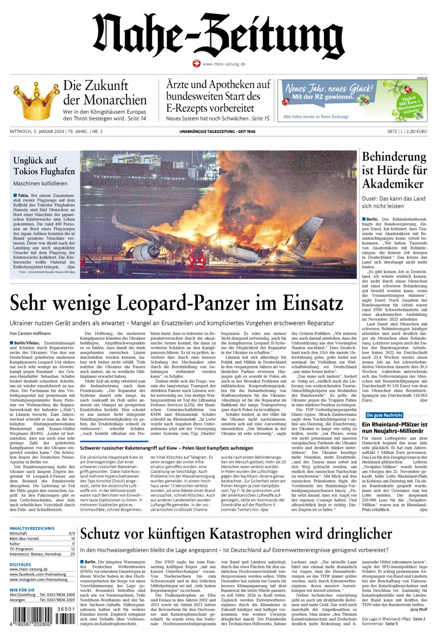 Nahe-Zeitung vom Mittwoch, 03.01.2024