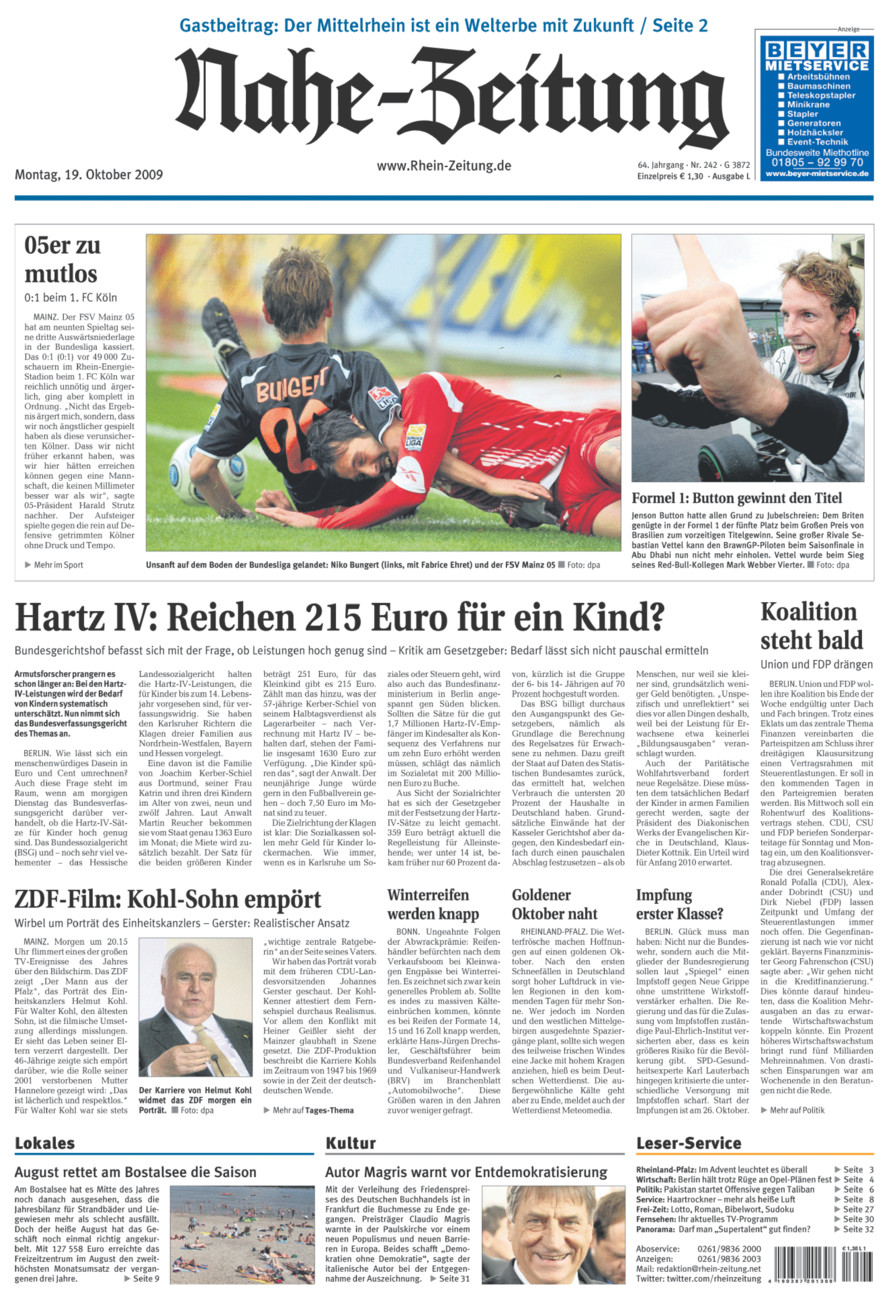 Nahe-Zeitung vom Montag, 19.10.2009