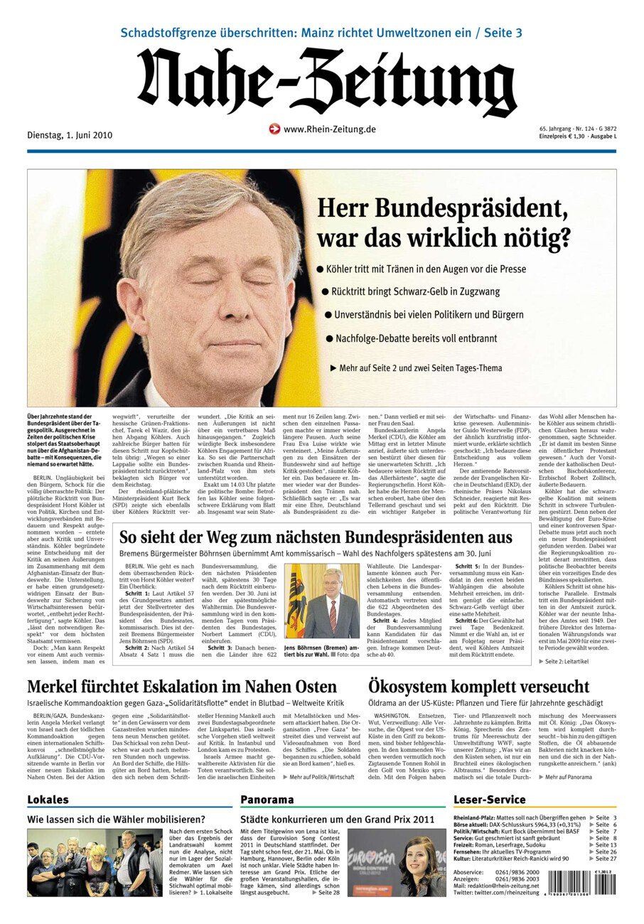 Nahe-Zeitung vom Dienstag, 01.06.2010
