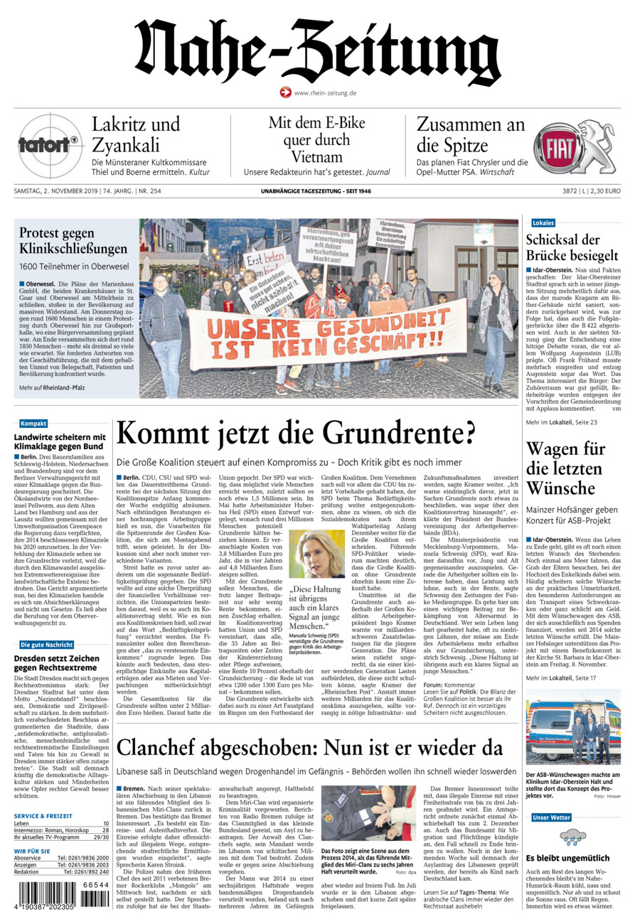 Nahe-Zeitung vom Samstag, 02.11.2019