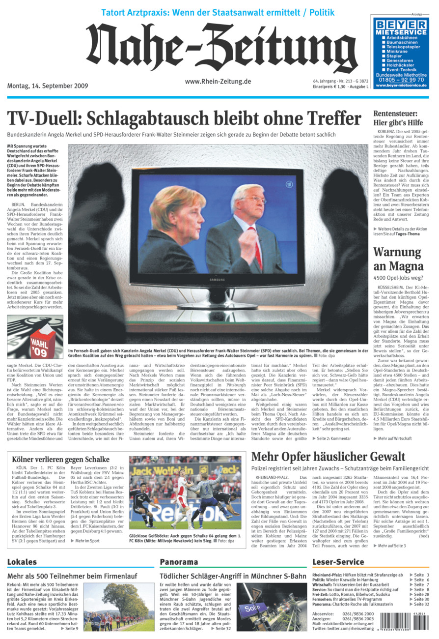 Nahe-Zeitung vom Montag, 14.09.2009