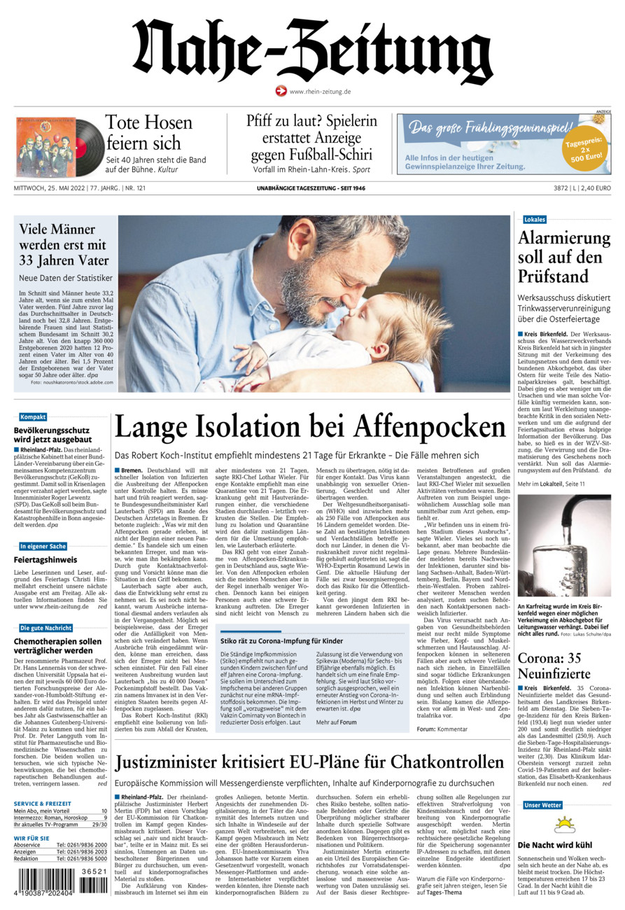Nahe-Zeitung vom Mittwoch, 25.05.2022