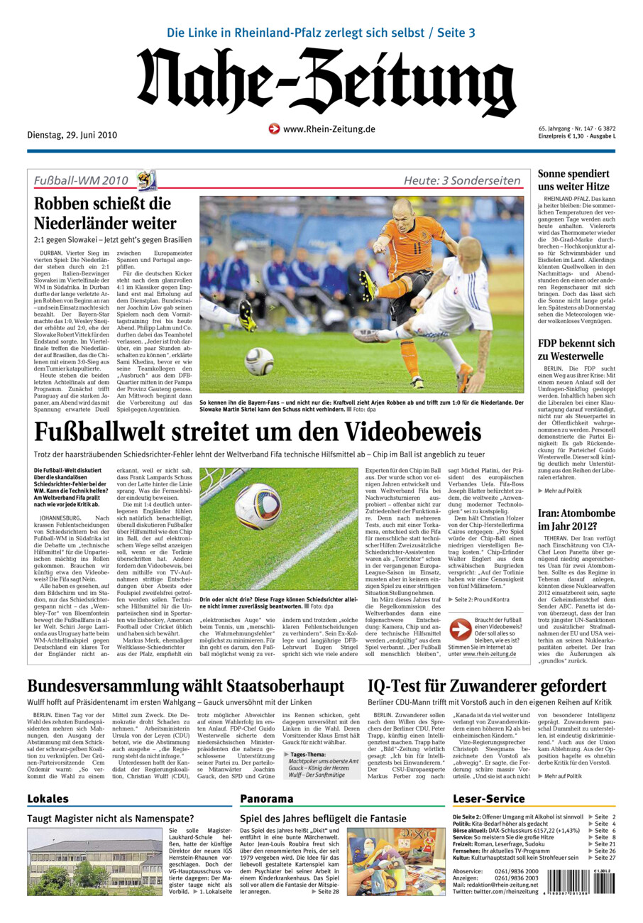 Nahe-Zeitung vom Dienstag, 29.06.2010