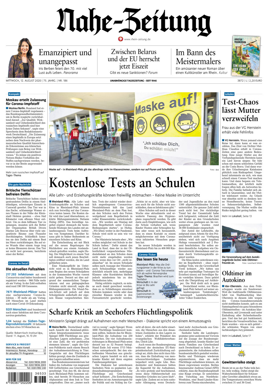 Nahe-Zeitung vom Mittwoch, 12.08.2020