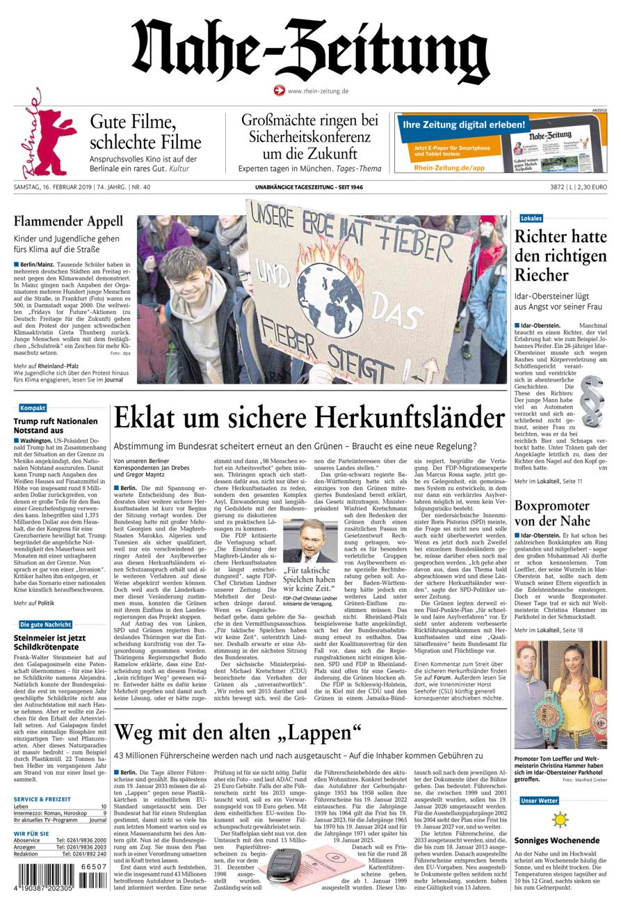 Nahe-Zeitung vom Samstag, 16.02.2019