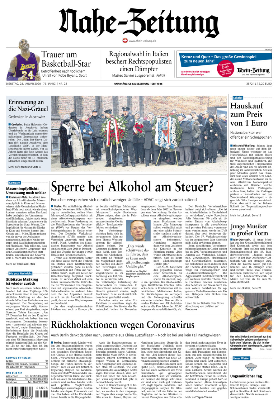 Nahe-Zeitung vom Dienstag, 28.01.2020