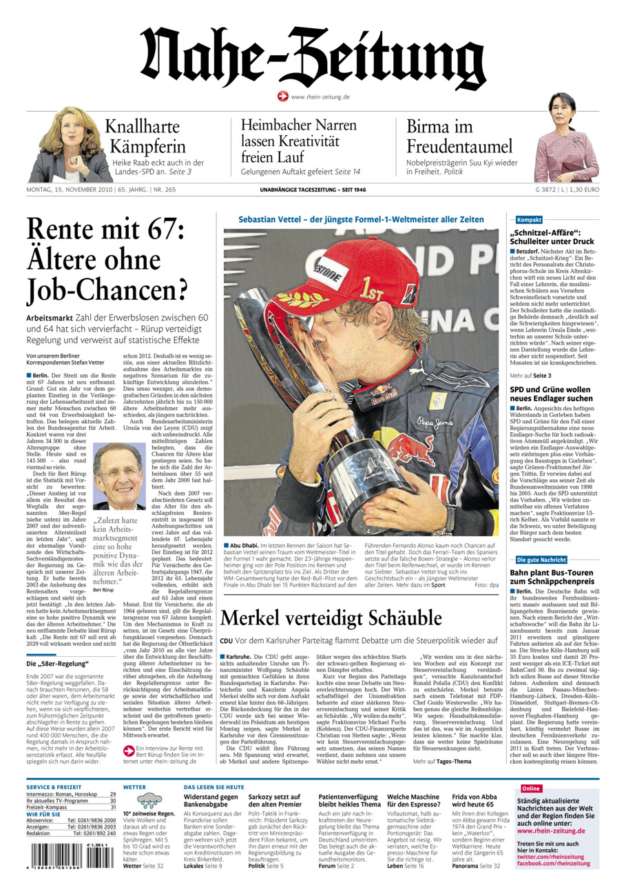 Nahe-Zeitung vom Montag, 15.11.2010