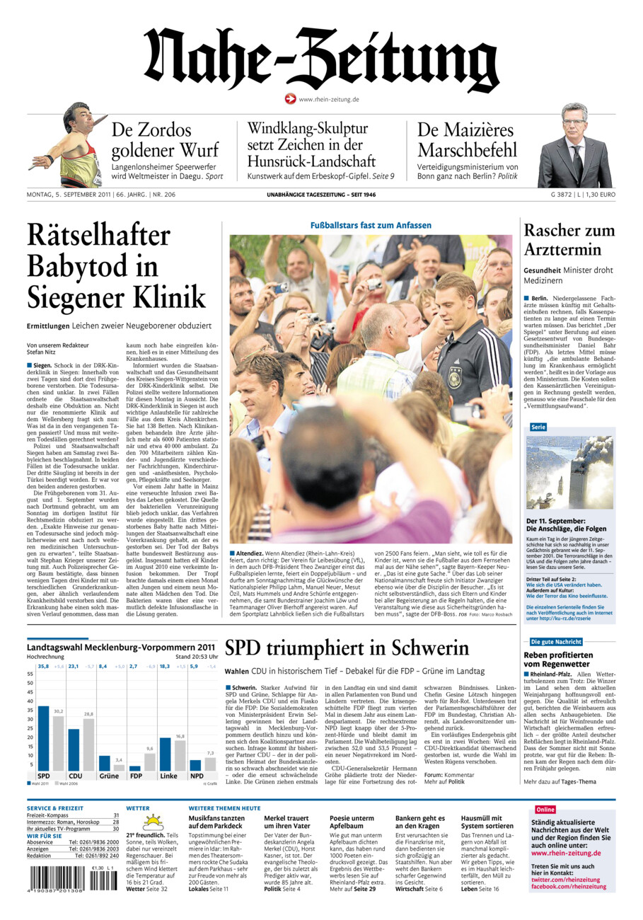 Nahe-Zeitung vom Montag, 05.09.2011