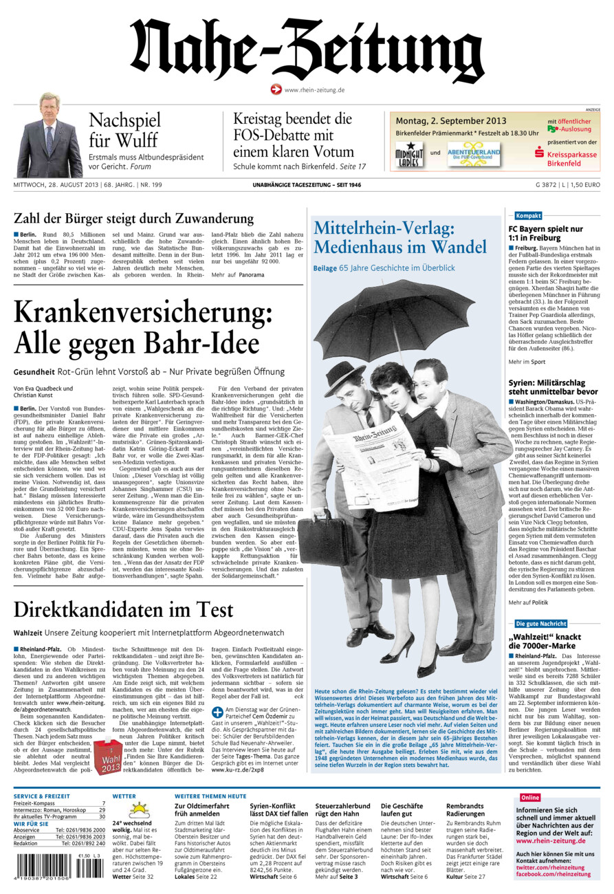 Nahe-Zeitung vom Mittwoch, 28.08.2013